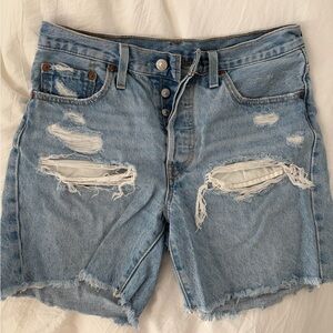 Levi's Light Blue Distressed Denim Shorts